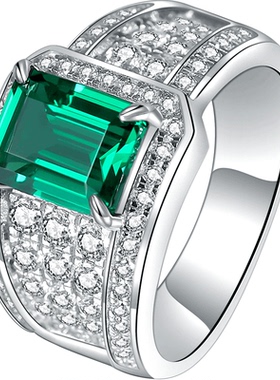 925纯银镀金镶嵌绿宝石戒指男