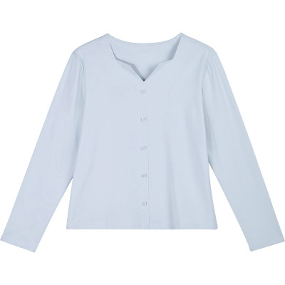 春季V领长袖修身百搭女T恤