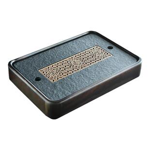 天然乌金石瓷茶盘实木茶盘家用功夫茶具茶台带排水储水单盘茶托盘