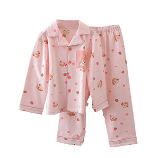 苞米布衣秋冬女童家居服儿童睡衣套装女孩开身中大童长袖睡衣睡裤