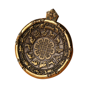 九宫八卦牌纯铜老旧佛牌十相自在吊坠腰挂件西藏藏族饰品天珠项链
