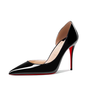 尖头浅口黑色侧空红底高跟鞋女超高跟御姐风气质性感绝美真皮单鞋