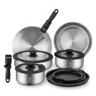 莱德斯食品级不锈钢一体锅可拆卸手柄锅套装汤锅煎炒锅多件组合装