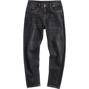 纯棉牛仔裤男宽松直筒男士黑色裤子冬季新款男裤加绒加厚休闲长裤