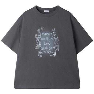 MUCMUKN【sorona凉感】莱赛尔抑菌棉手绘趣味印花短袖T恤童装夏