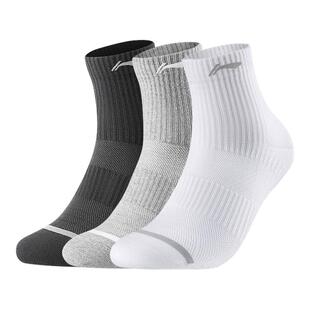 李宁袜子男士青少年学生羽毛球中筒袜专业跑步运动防臭吸汗白色女