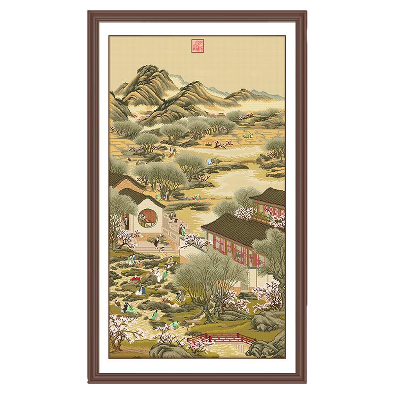 雍正客厅十字绣名画线绣竖版