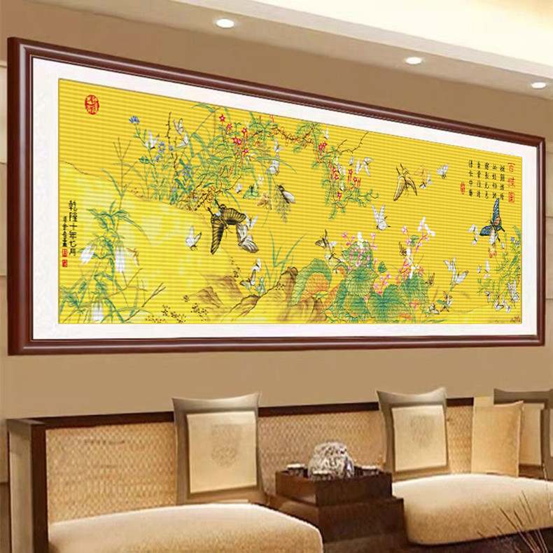 2022新款十字绣百蝶图线绣名画现代绣国风中式客厅自己郎世宁大幅