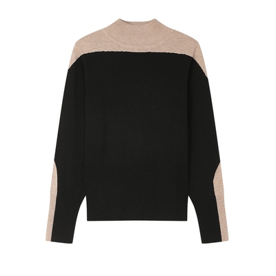 白鹿语半高领不规则撞色针织衫