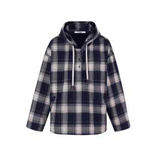 范洛Fano 冬日休闲感穿搭格纹复合绒底针织面料加厚保暖连帽卫衣