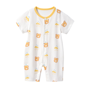贝肽斯婴儿衣服夏季薄款男女宝宝短袖连体衣纯棉新生儿睡衣空调服