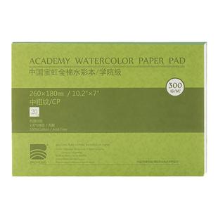宝虹水彩纸300g棉浆细纹水彩画纸美术生专用中国保定16k中粗纹4k四开的八开8k宝红32K全开对开半水彩本初学者