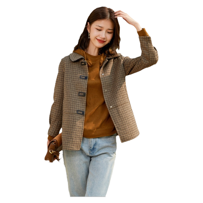 妈妈秋冬羊毛小个子双面呢短大衣