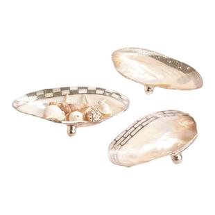 现 纽约下城公园进口海洋珍宝低调光泽贝壳镶嵌镀银花边装饰碟