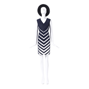 LIANGNUO靓诺藏蓝白条拼素色无袖连衣裙LL15233A