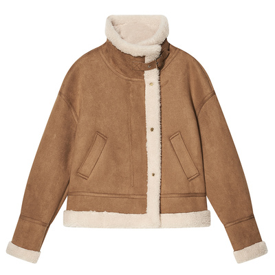 COVERINS【博主同款全羊毛机车风仿麂皮毛一体短外套女CC34510070