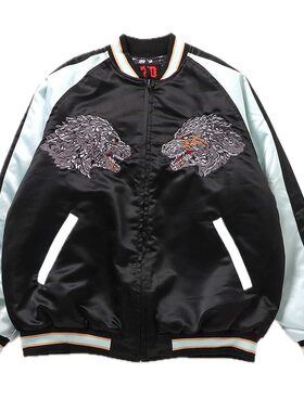 日本 breeze 2025冬儿童荧光刺绣恐龙哥斯拉怪兽棒球服夹棉服夹克