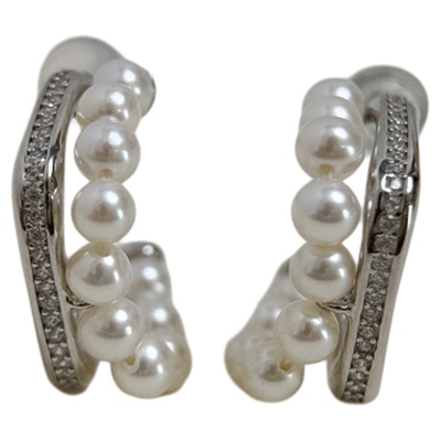 甄奢轻奢天然珍珠耳环C形耳环