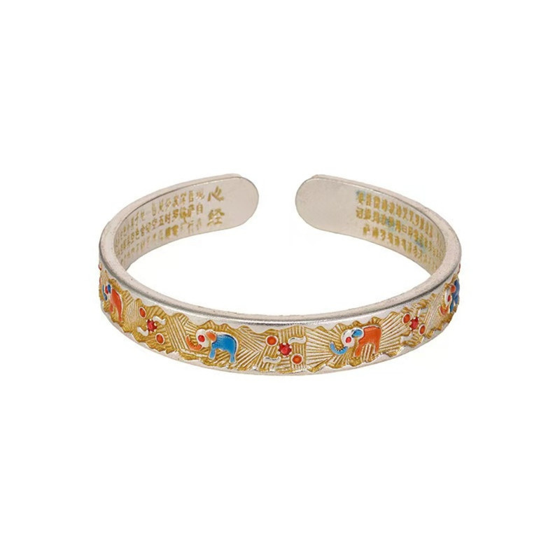 纯银吉象如意珐琅彩手镯送女友