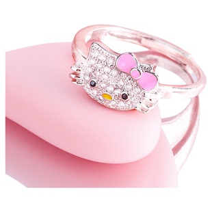 儿童仿纯银钻戒戒指宝宝女孩猫咪钻石小女孩玩具女童宝石生日礼物