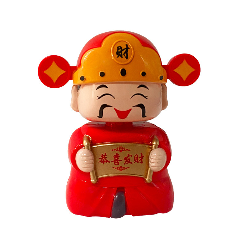 网红太阳能点头财神爷汽车摆件喜庆财神爷车内饰品创意年货礼品