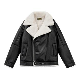 马登工装美式G1飞行服夹克bomber仿羊羔绒荔枝纹皮衣保暖外套男冬