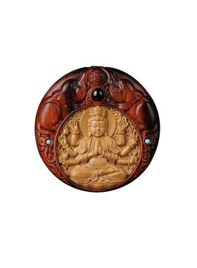 天然紫檀木雕刻八大守护神吊坠十二生肖守护挂坠平安牌佛牌项链马