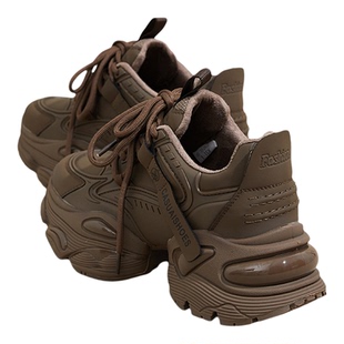 厚底老爹鞋女款2026新款早春季黑色鞋子加绒内增高女鞋休闲运动鞋