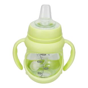 一瓶三用 婴幼儿宽口径玻璃奶瓶150ml宝宝手柄喝水学饮鸭嘴吸管杯