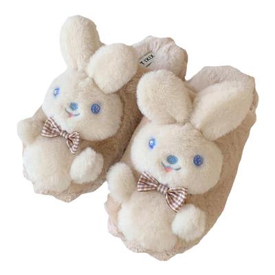 细细条可爱小熊兔子情侣棉拖鞋冬
