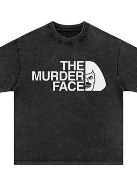 murder face 美式复古水洗做旧重磅纯棉宽松圆领长短袖T恤男女