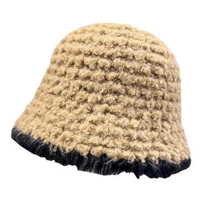 毛绒水桶帽逛街小香风女秋冬拼色
