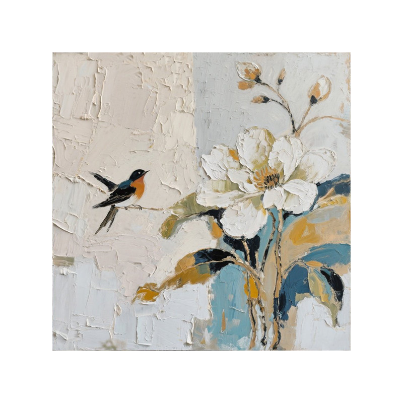 可班纯手绘油画花鸟方形雅致挂画
