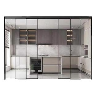 完美系统三四联动推拉门厨房阳台卫生间极窄吊轨超白玻璃无下轨