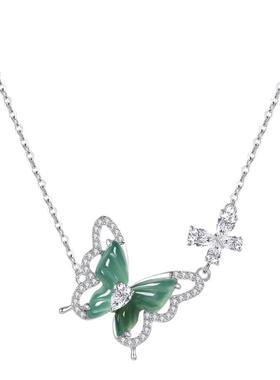 新中式纯银天然翡翠蝴蝶项链女