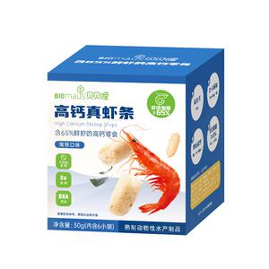 biomaus贝贝哩高钙真虾条宝宝磨牙小零食送儿童幼儿食谱无添加剂