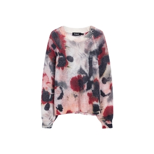 【保暖羊毛混纺】Desigual手绘水彩花卉印花女士毛衣