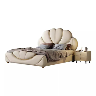 意式轻奢真皮床高端大气双人主卧家用大床别墅1.8米婚床网红同款