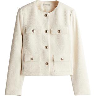 HM女装短外套春季时尚单排扣纹理编织千金廓形小香风外套1241437