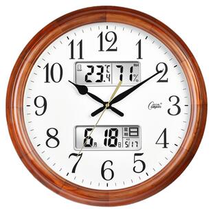 康巴丝实木客厅家用创意挂钟中式美式大气时尚静音日历石英时钟表