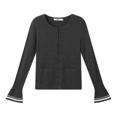 LILY喇叭袖撞色拼接格雷系针织衫