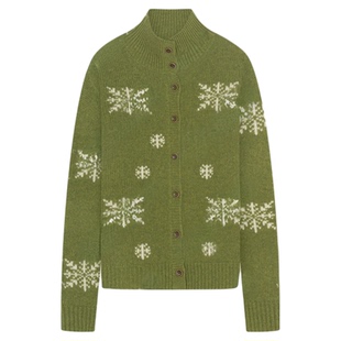 邱莹莹 HELA AOMI “雪花毛衣”绵羊毛100%刺绣立领长袖针织衫