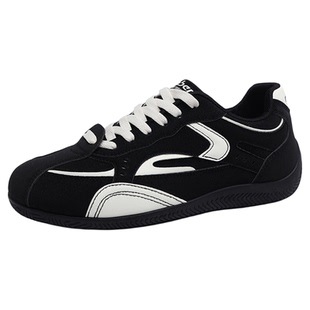 人本黑色德训鞋男2025春秋季新款通勤复古厚底增高运动青少年板鞋