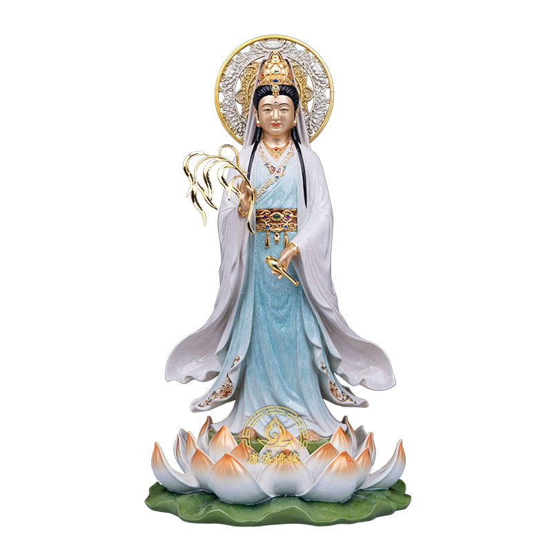 纯铜叠染妙善观音像家用佛堂摆件