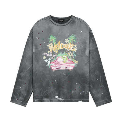 WE11DONE26夏季新品男女同款圆领落肩脏染效果长袖T恤休闲时尚