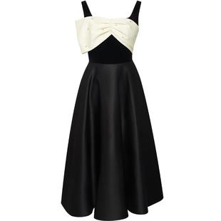 【商场同款】糖力 高雅小礼服女 中长款撞色钻饰蝴蝶结吊带连衣裙