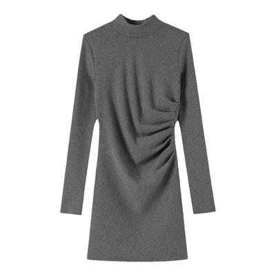 灰色半高领针织连衣裙打底包臀裙
