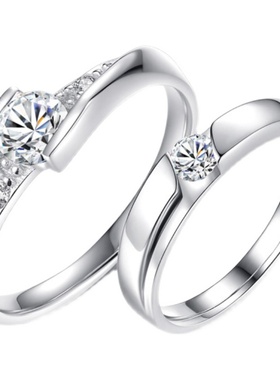 纯银情侣戒指闭口刻字结婚对戒