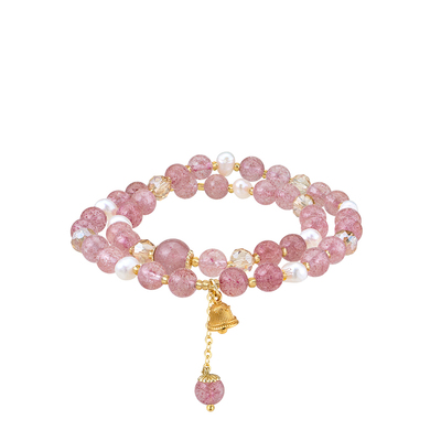 阿吉豆AJIDOU手链女石英岩玉珍珠手饰品粉色串珠轻奢小众百搭手串