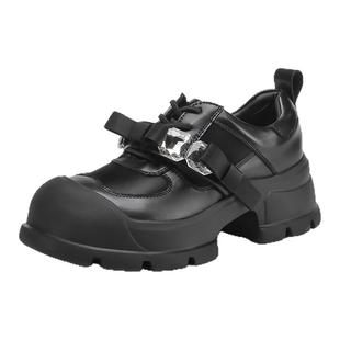 星期六法式水钻软底休闲鞋女鞋2025新款秋季英伦风厚底乐福鞋单鞋